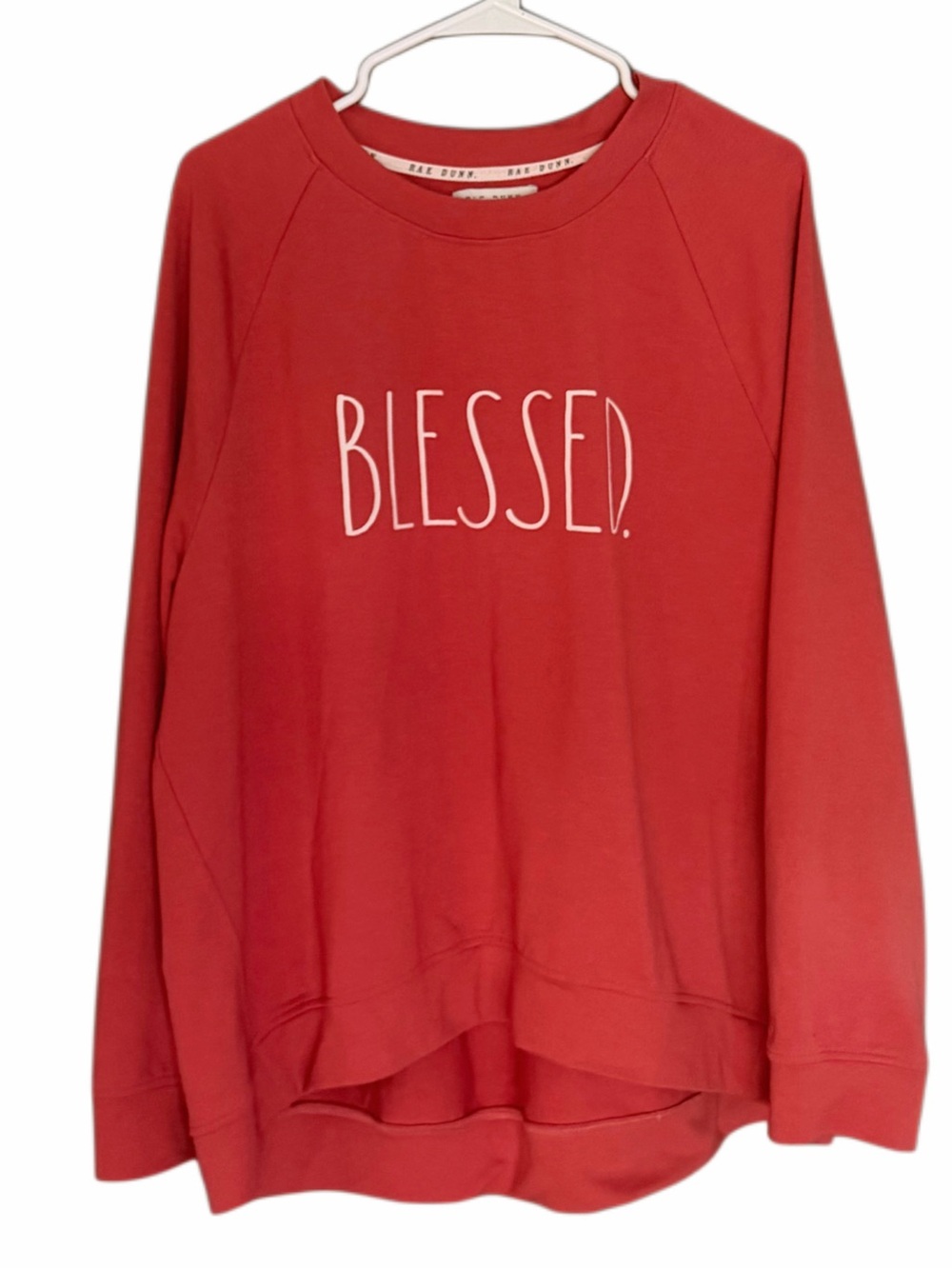 Rae Dunn Blessed Sweatshirt Womens 1X Coral Red Pullover High Low Hem Crewneck